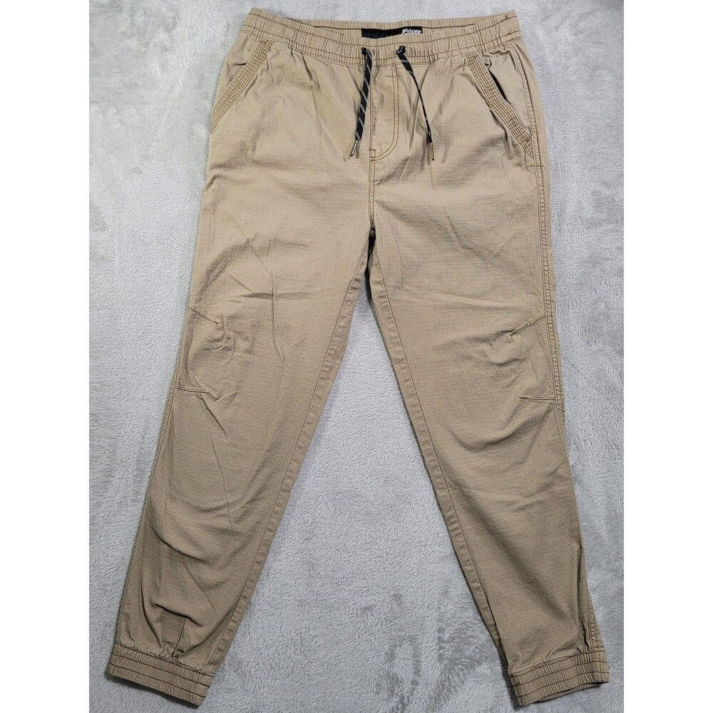 Plugg Jogger Pants Mens Medium Beige Elastic Waist Cuffed Stretch Casual Canvas